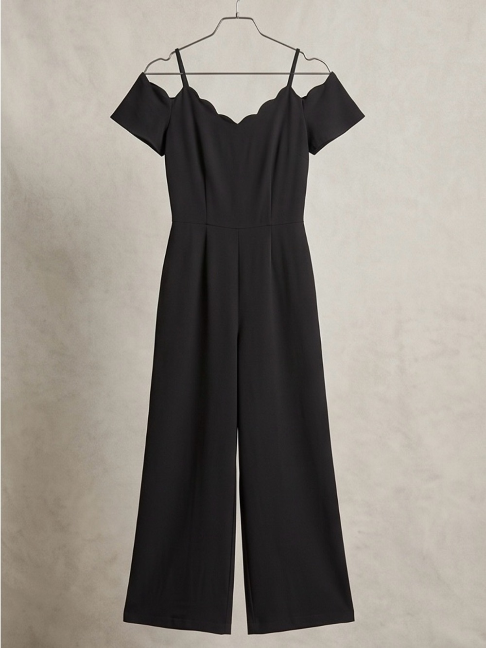 Monteau Black Scallop Off-Shoulder Wide Leg Jumpsuit Size S - Picture 3 of 9
